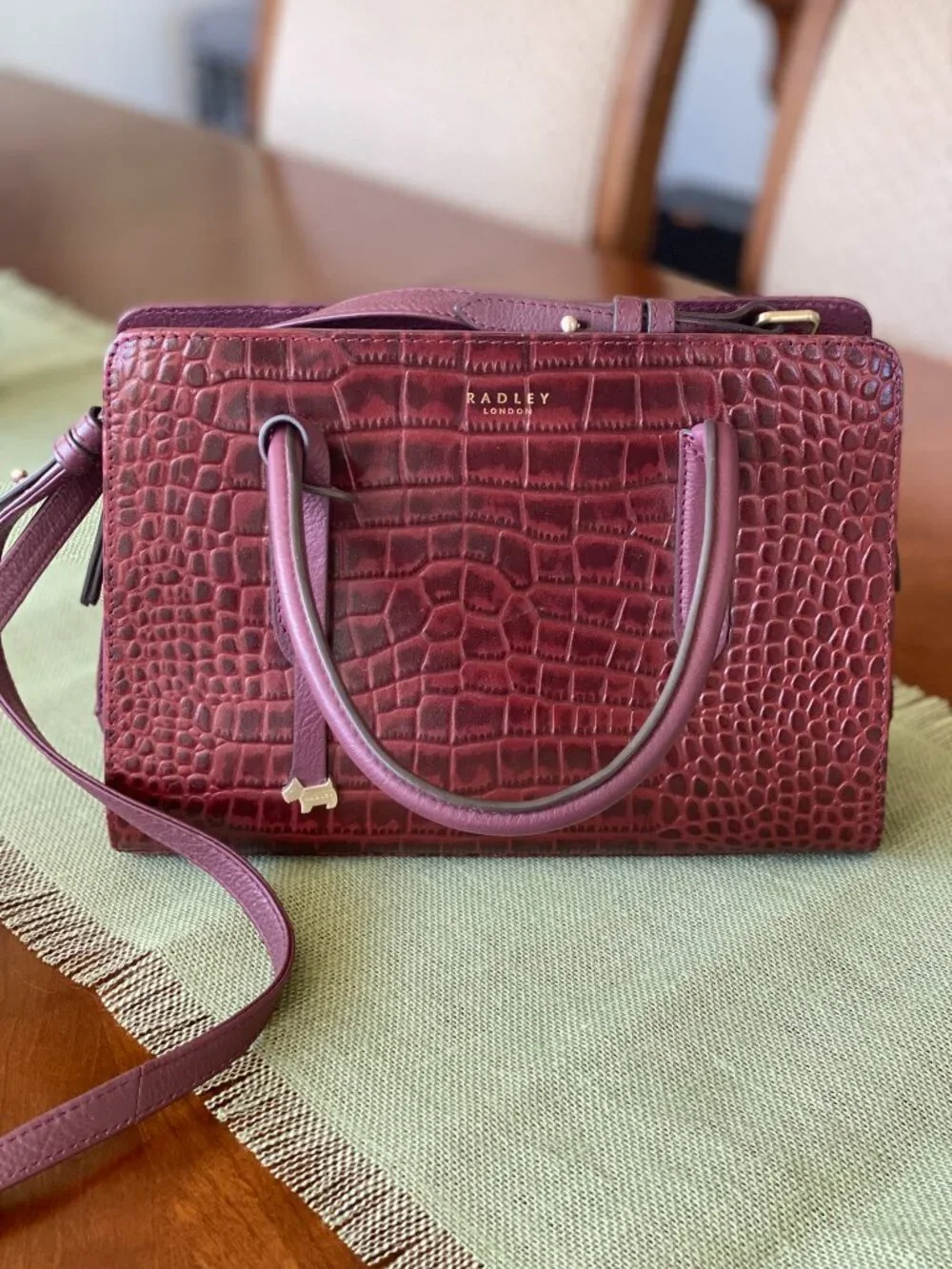 Radley London Deep Burgundy Croc-Embossed Leather Satchel & Crossbody - Picture 1 of 5